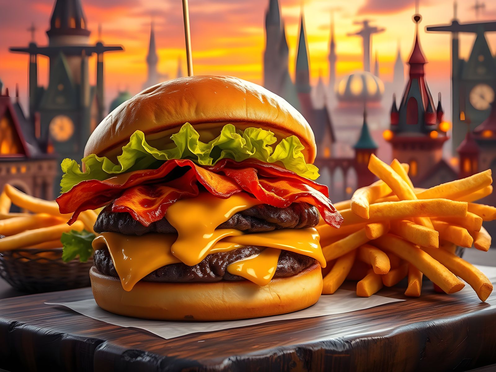 Hyperrealistic Hamburger and Fries in 64K Resolution