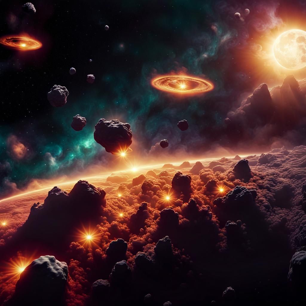 Cosmic Galaxy with Gas Clouds in Cinematic Style