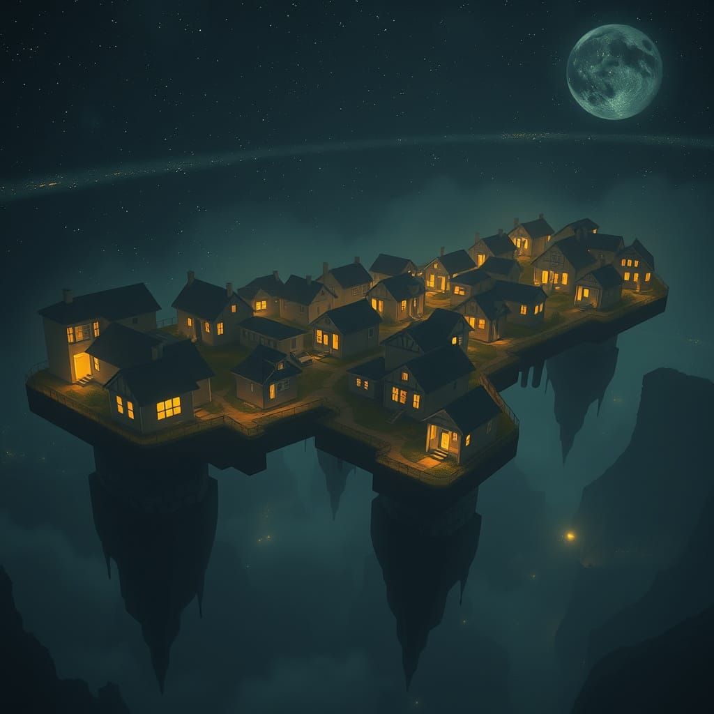 Floating Metropolis Radiates Golden Light at Night