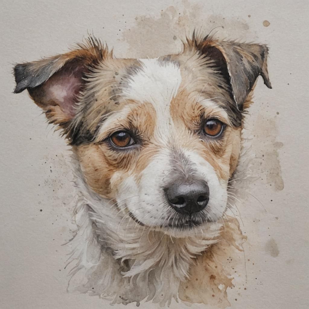 Sleeping Jack Russell in Watercolor Wash