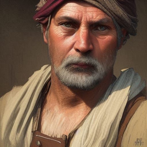 Detailed Portrait of a Medieval Peasant