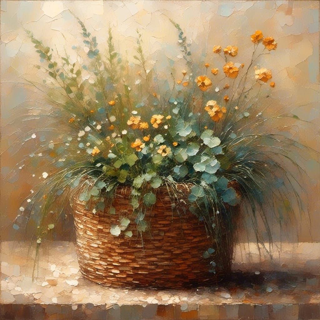 Whimsical Fern Basket Digital Art