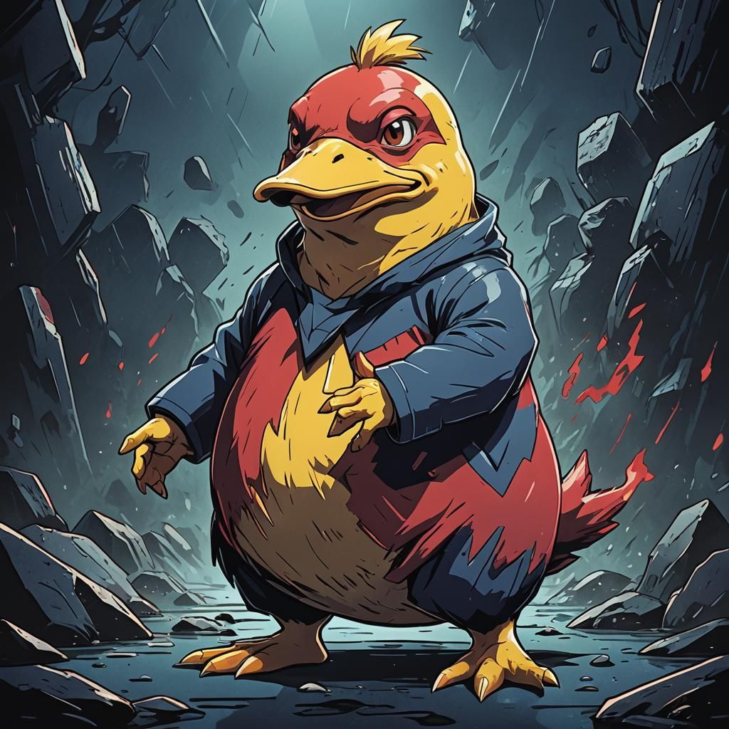 Demonic Psyduck Manga Illustration in Anime Style