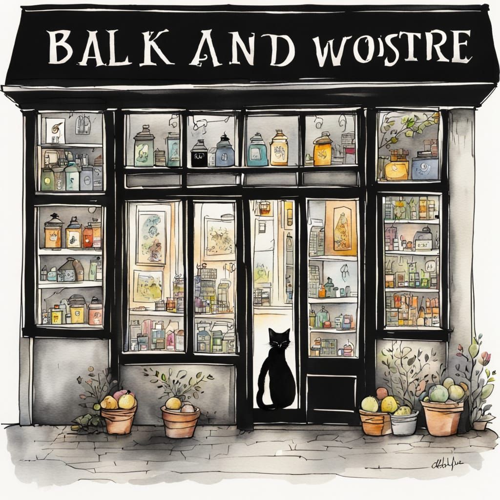 Whimsical Metaphysical Store with a Black Cat