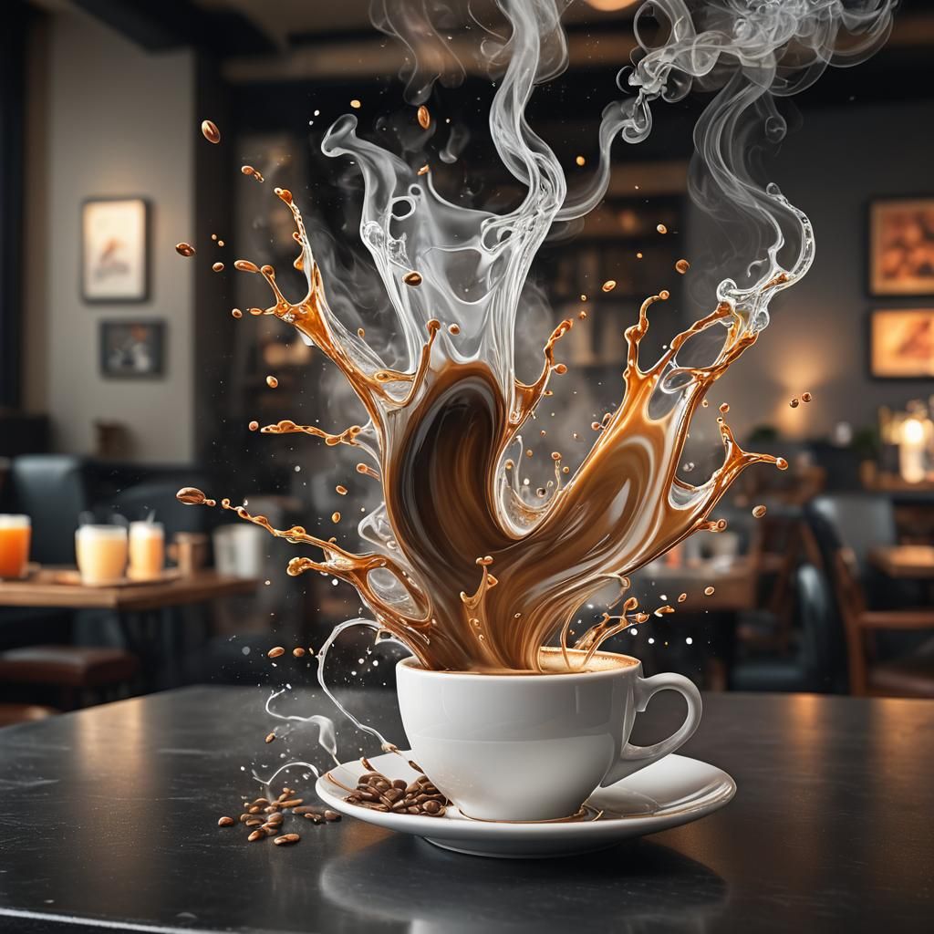 Coffee Dolphin Leaping in Latte-Themed Coffee Shop