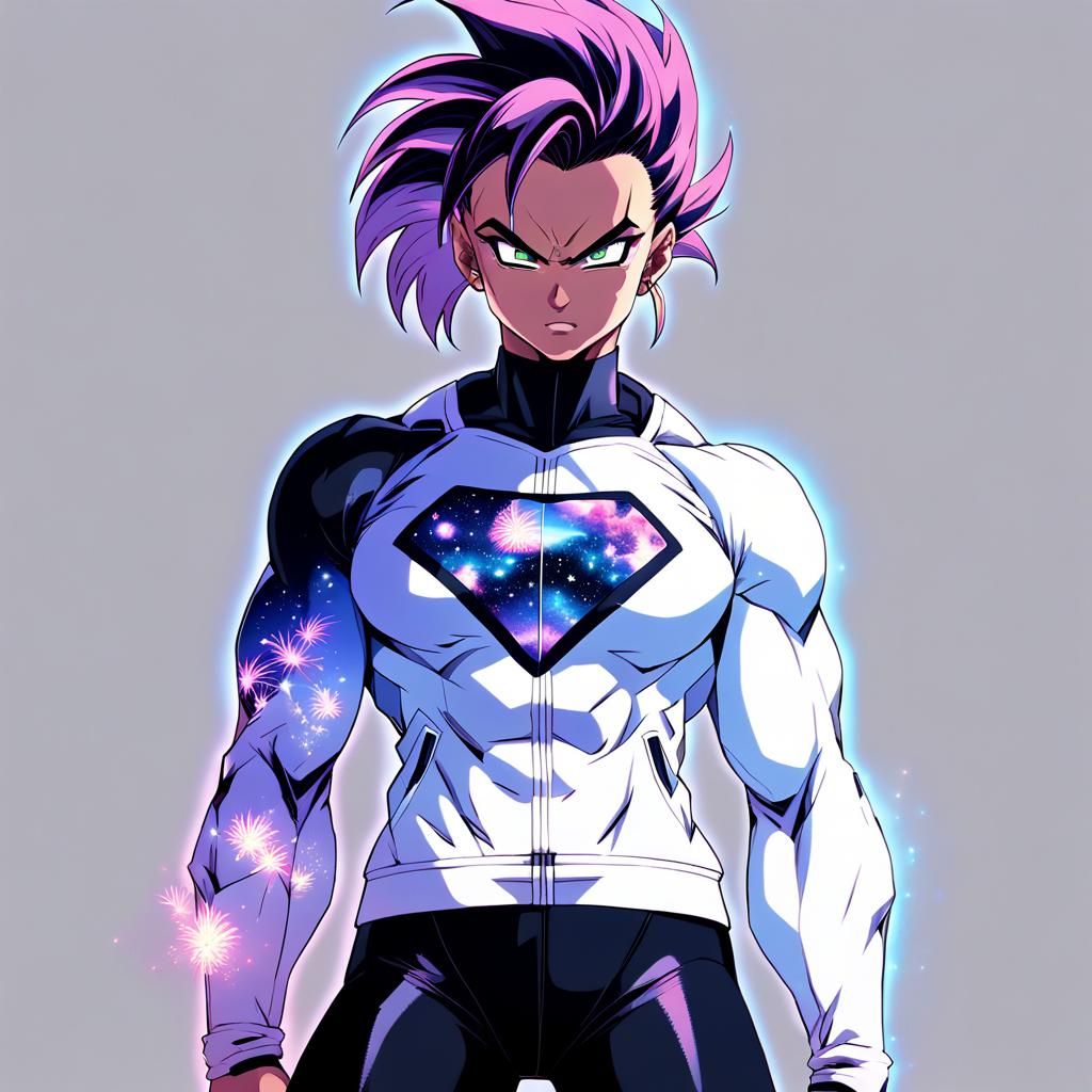 Spunky Super Saiyan Woman in Retro Anime Metropolis