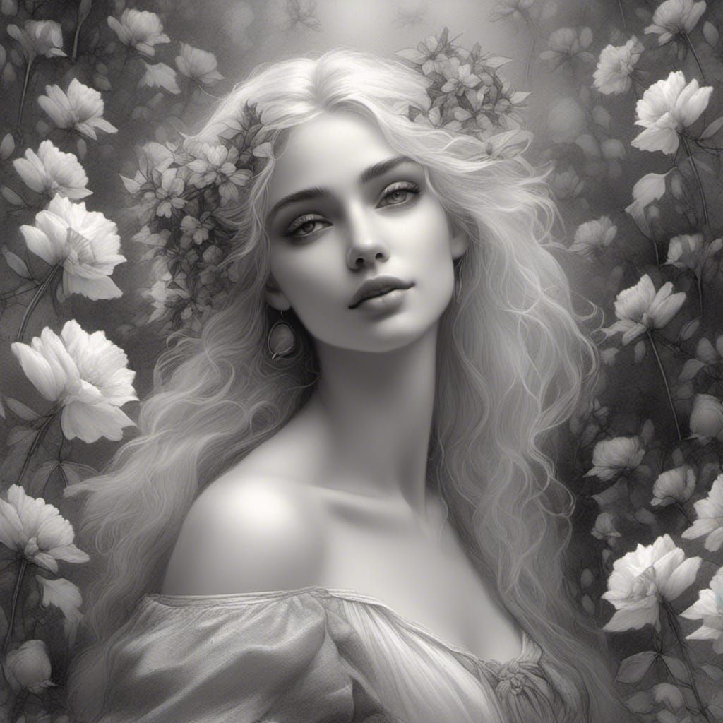 Black and white portrait of a beautiful woman