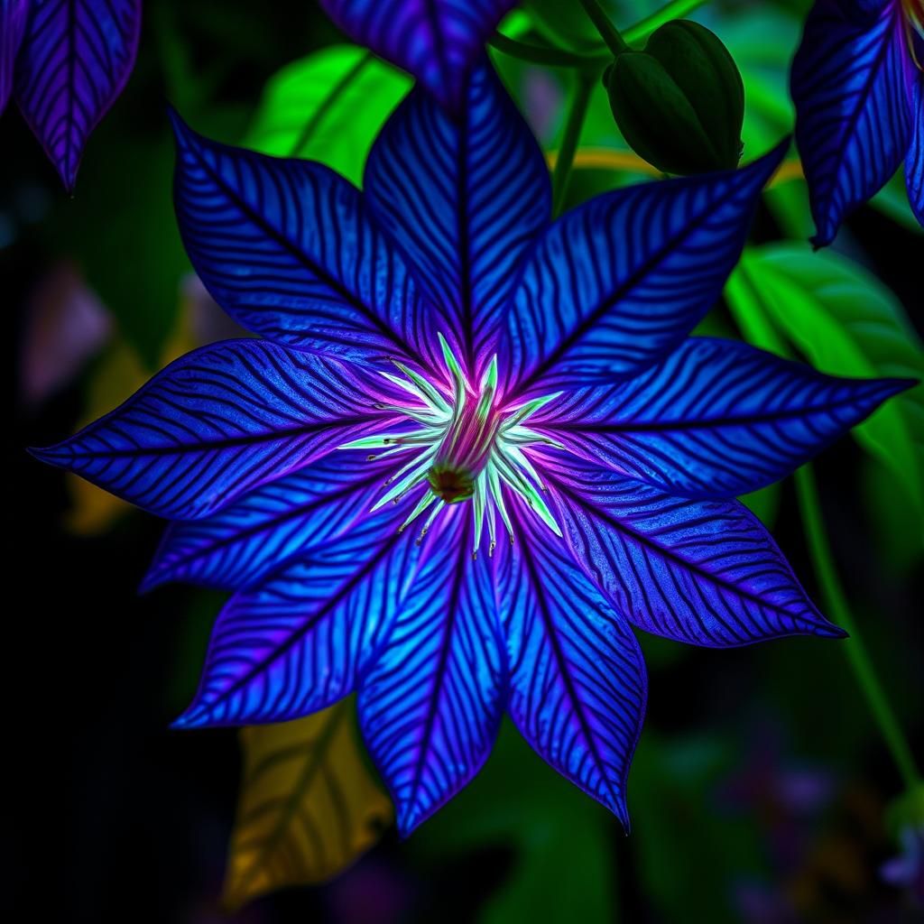Bioluminescent Clematis Flower Close-up Photograph