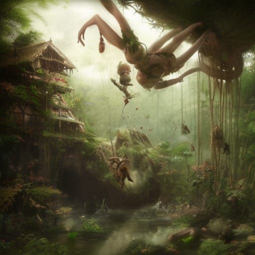 Detailed Jungle Elf Treehouse at Golden Hour