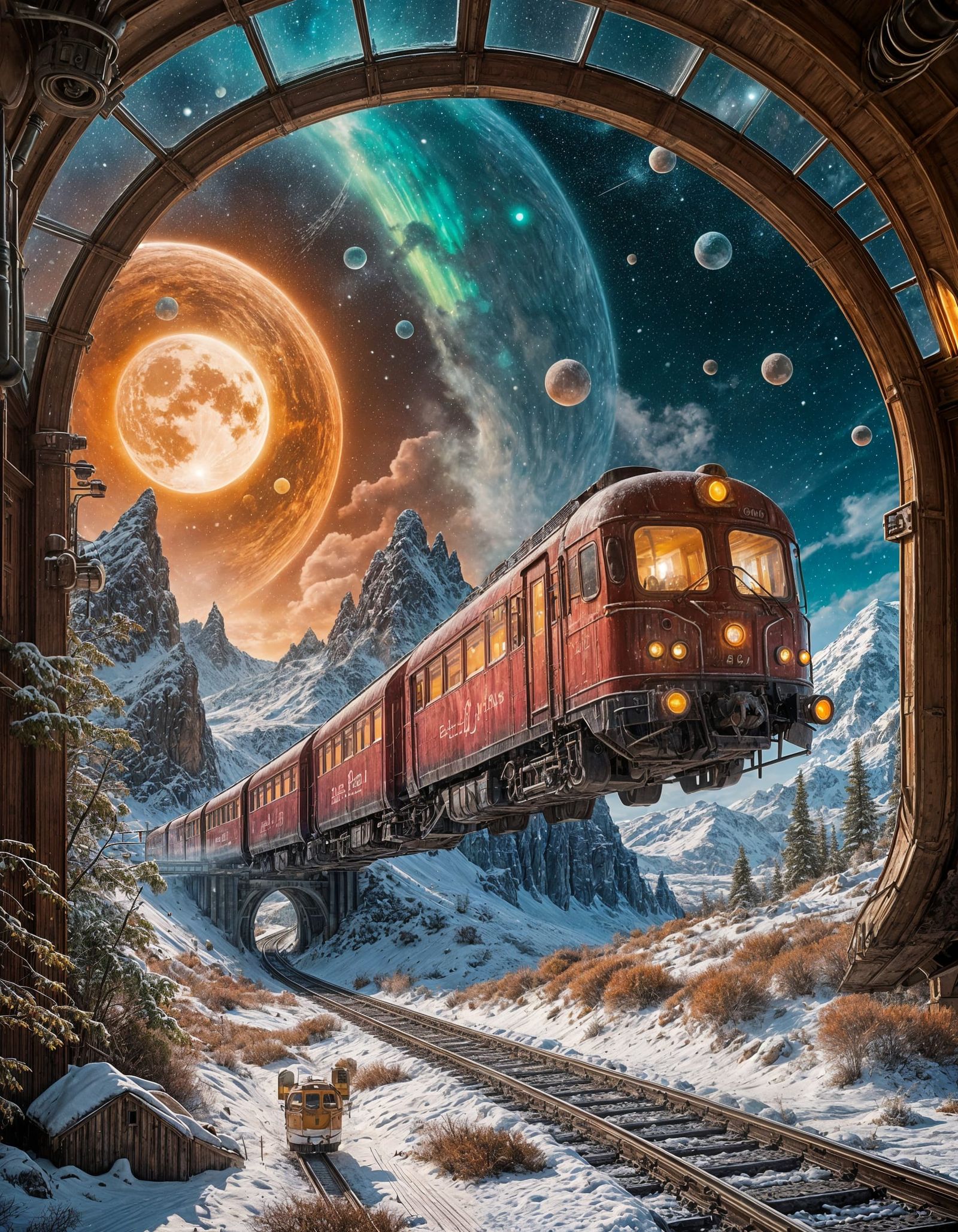 Magical Winter Train Journey Through Snowy Mountains