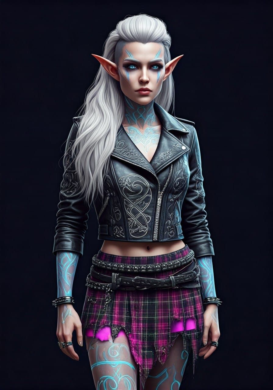 Elven Punk Woman with Cyberpunk Flair