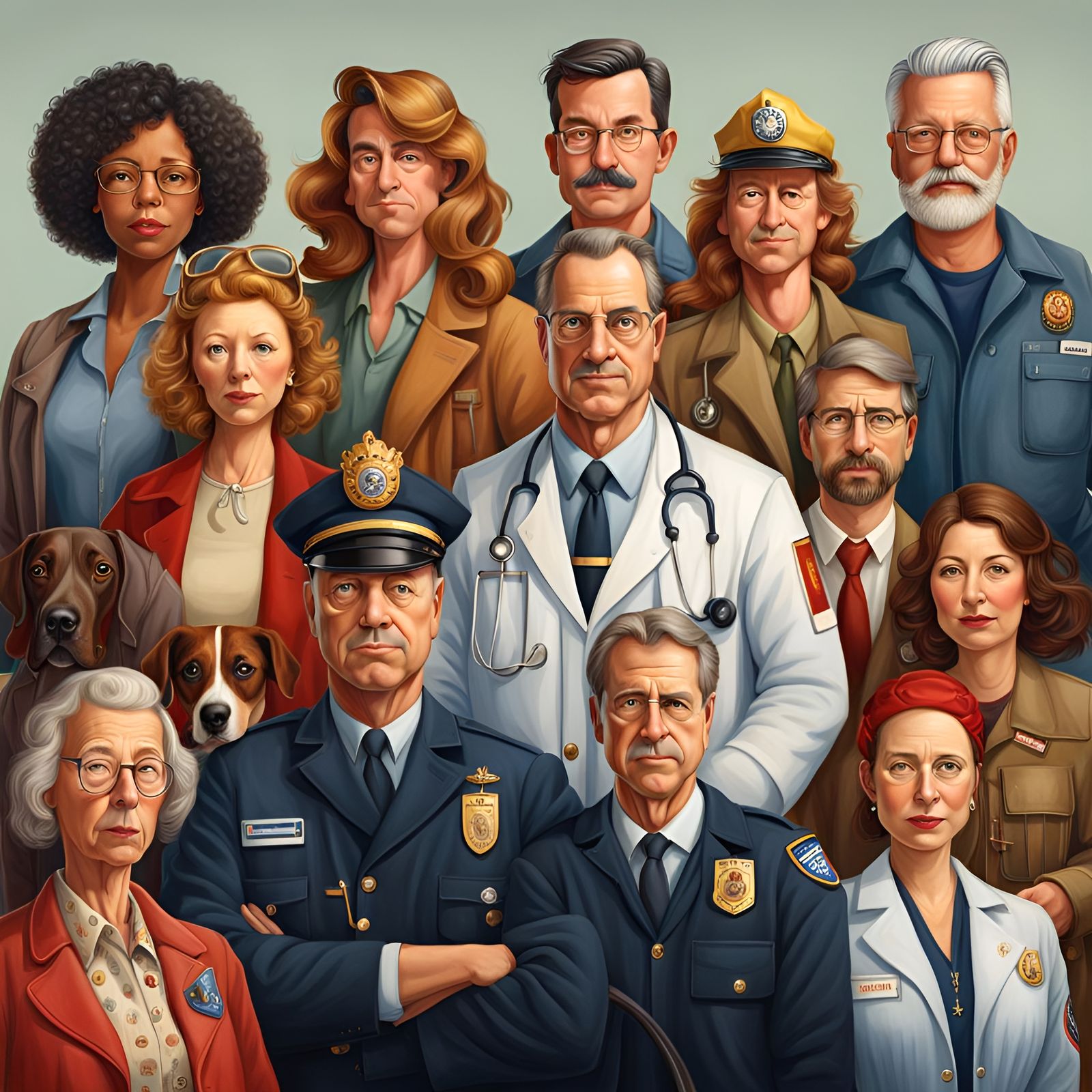 Group Portrait of Everyday Heroes – doctors, nurses, veterinarians, firefighters, teachers, police officers & unsung her...