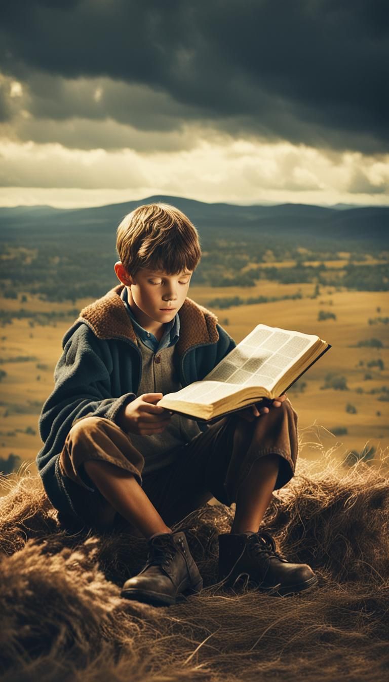 Shepherd Boy Reads Bible: Cinematic Film Still