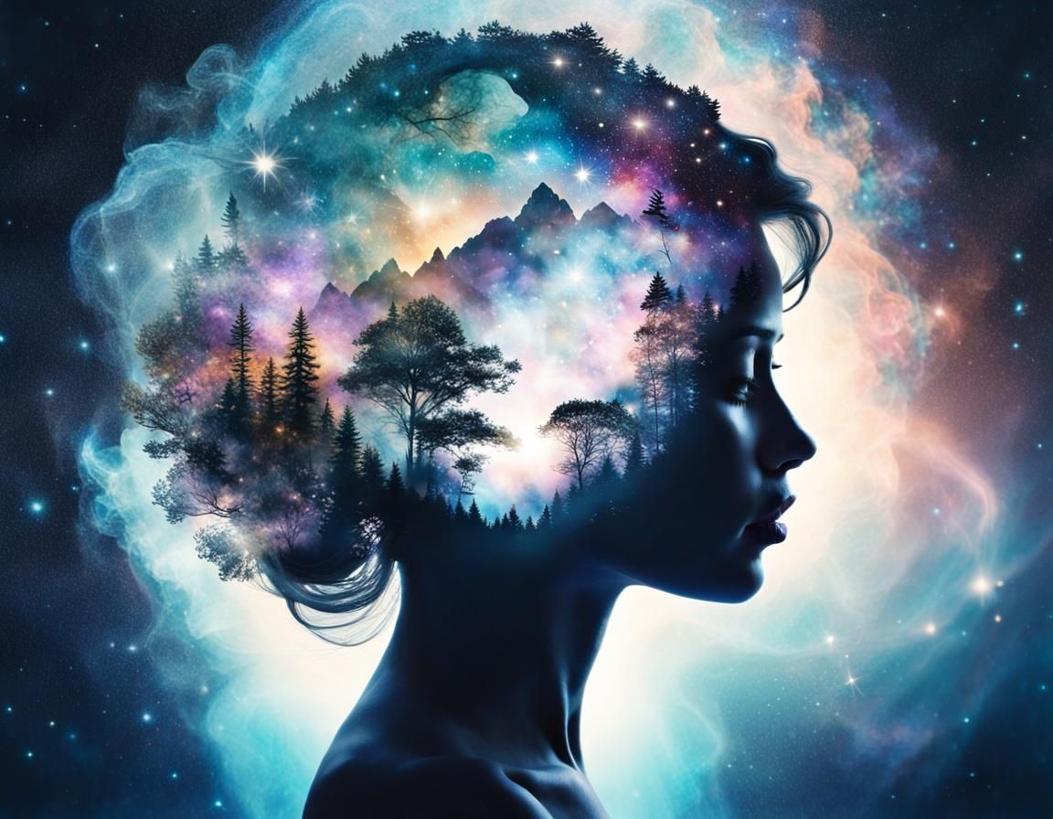 Cosmic Dreamer: Double Exposure Art of Female Artist
