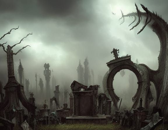 Insectoid Horde in Ruined Cemetery: Dark Fantasy Horror