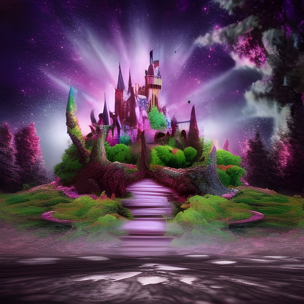 Cotton Candy Gothic Castle Under Starry Sky