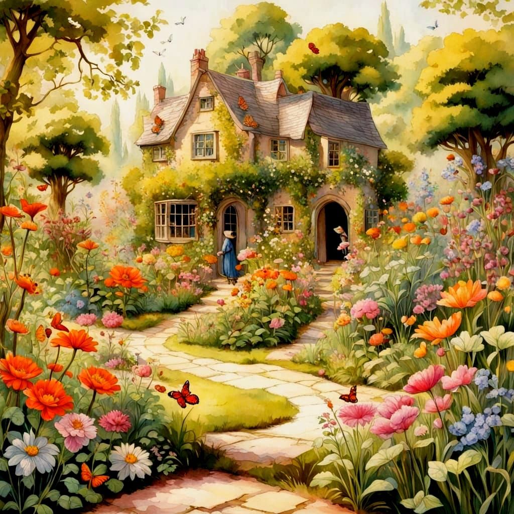 Whimsical Village Inside Giant Flower Petals