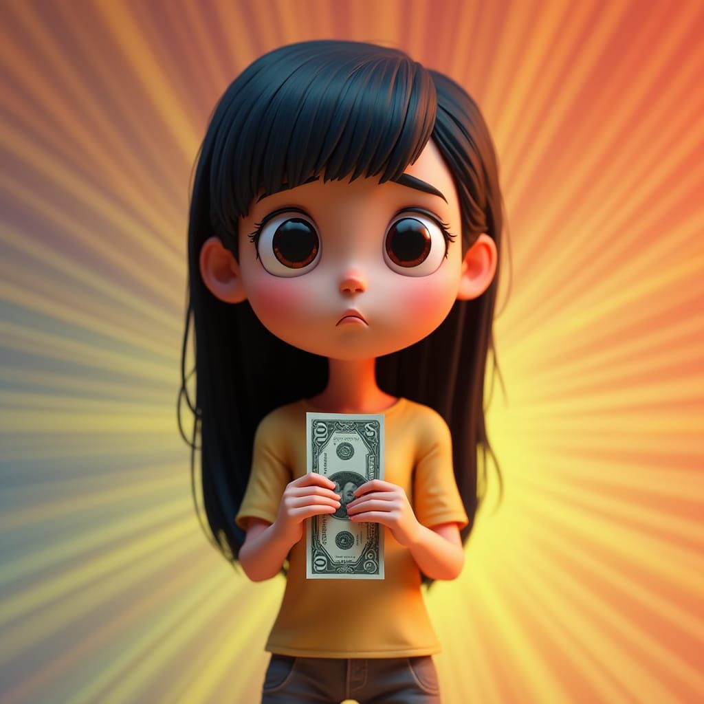 Girl with Radial Gradient Background in 3D Digital Art Style