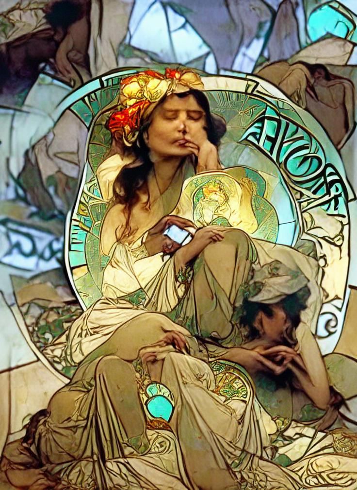 Alphonse Mucha's Reverie as Greek Mosaic