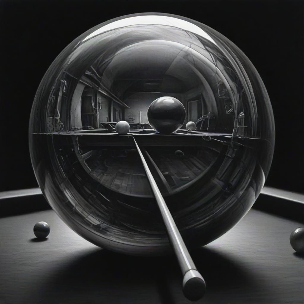 Surreal Sphere Reflects Distorted Man Playing Billiards
