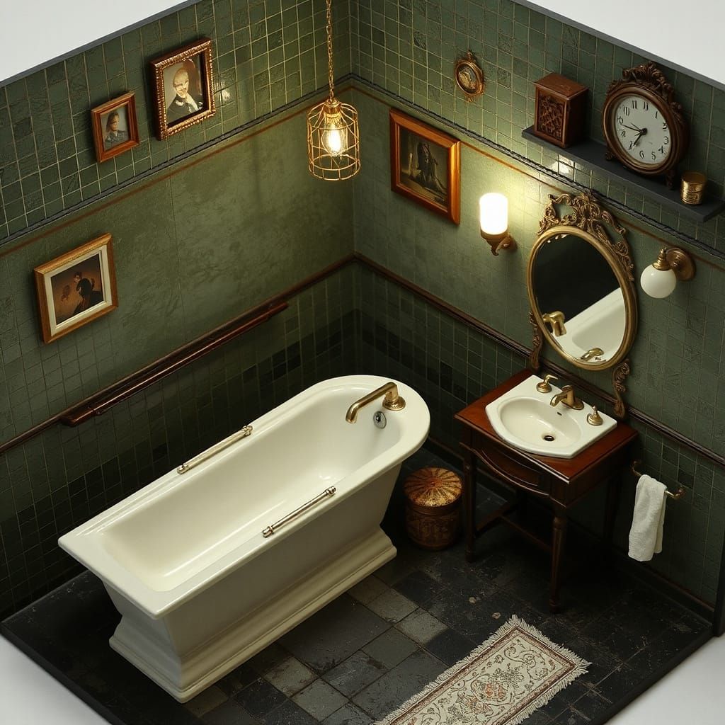 Isometric Diorama of Haunted Mansion Bathroom