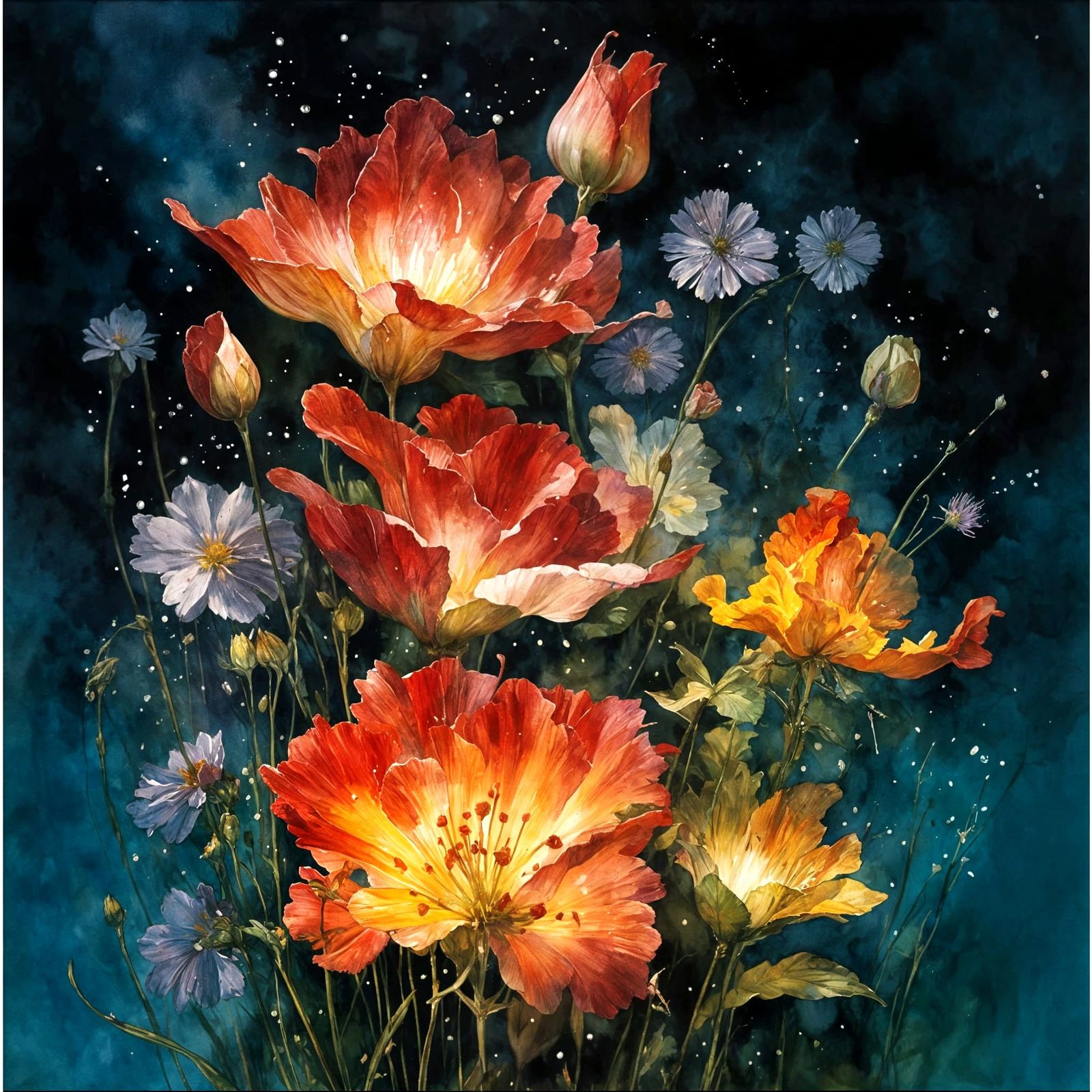 Painterly Watercolor Flowers in Ethereal Fantasy Style
