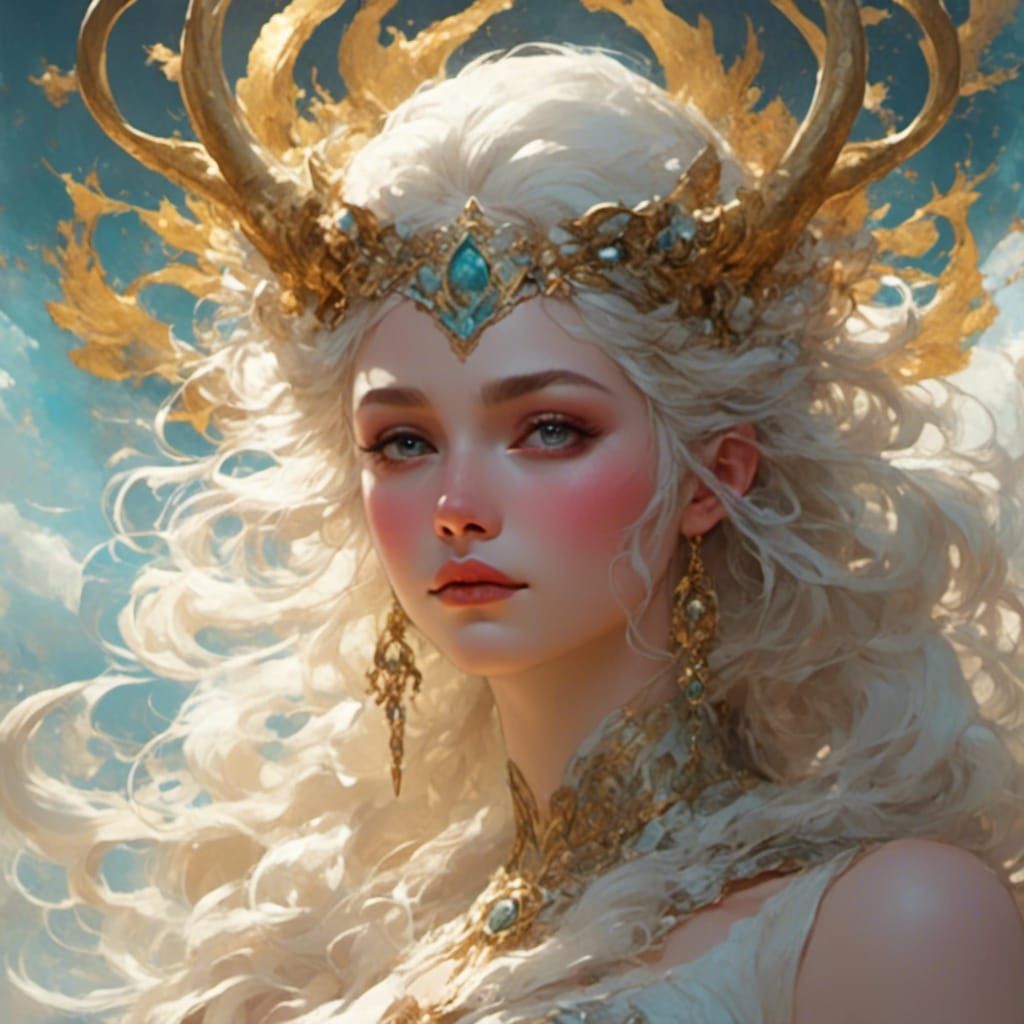 Capricorn Goddess Ascends Cosmic Peaks in Oil Paint