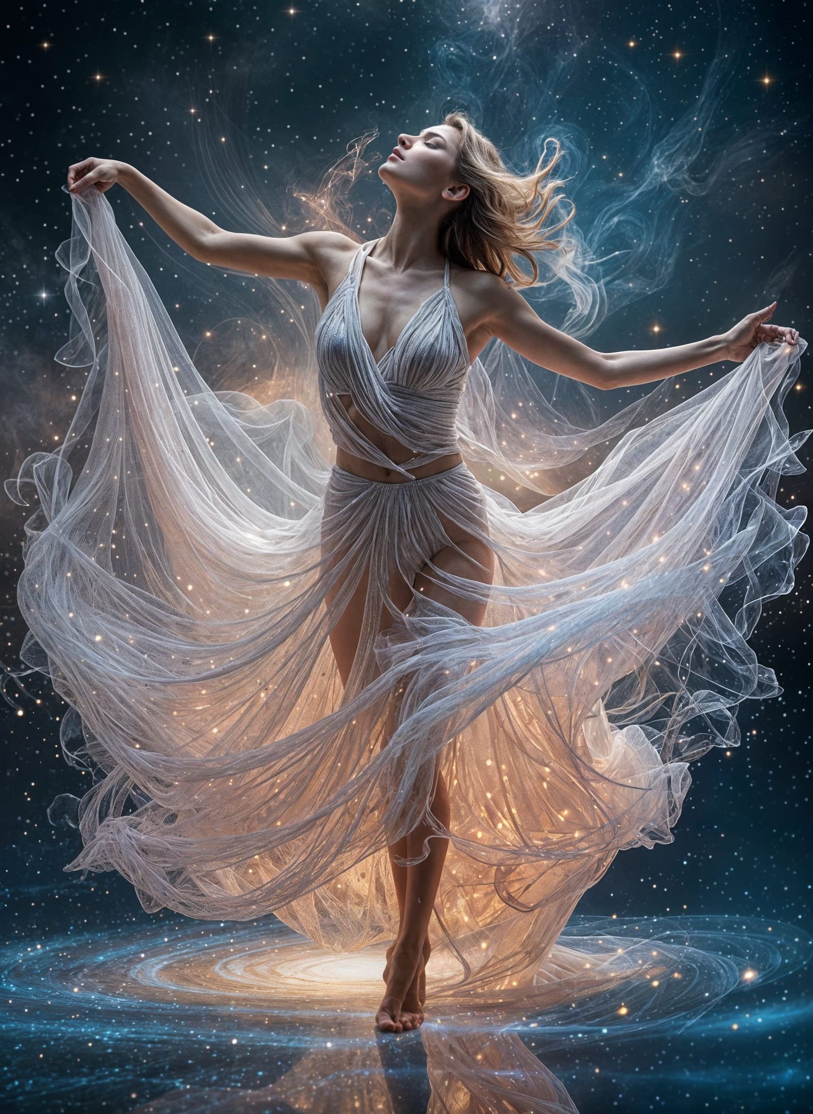 Ethereal Dancer in Fractal Swirls of Light