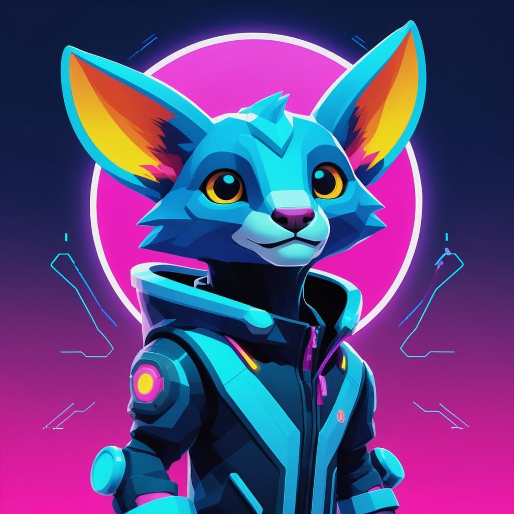 Futuristic Neon Animal Jam Character in Cyberpunk Style