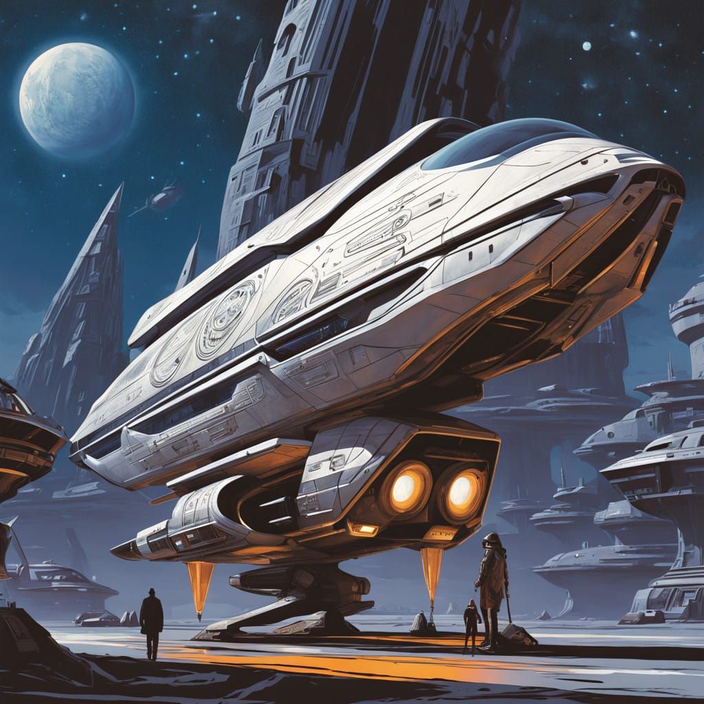 Ancient Futuristic Shuttlecraft in Deep Space