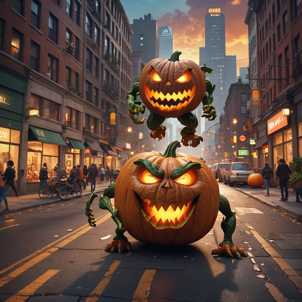 Pumpkin Monster Rampage in Pixar-Style 3D Art