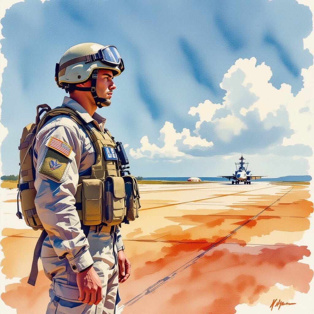 US Navy Recruit in Watercolor Impressionism