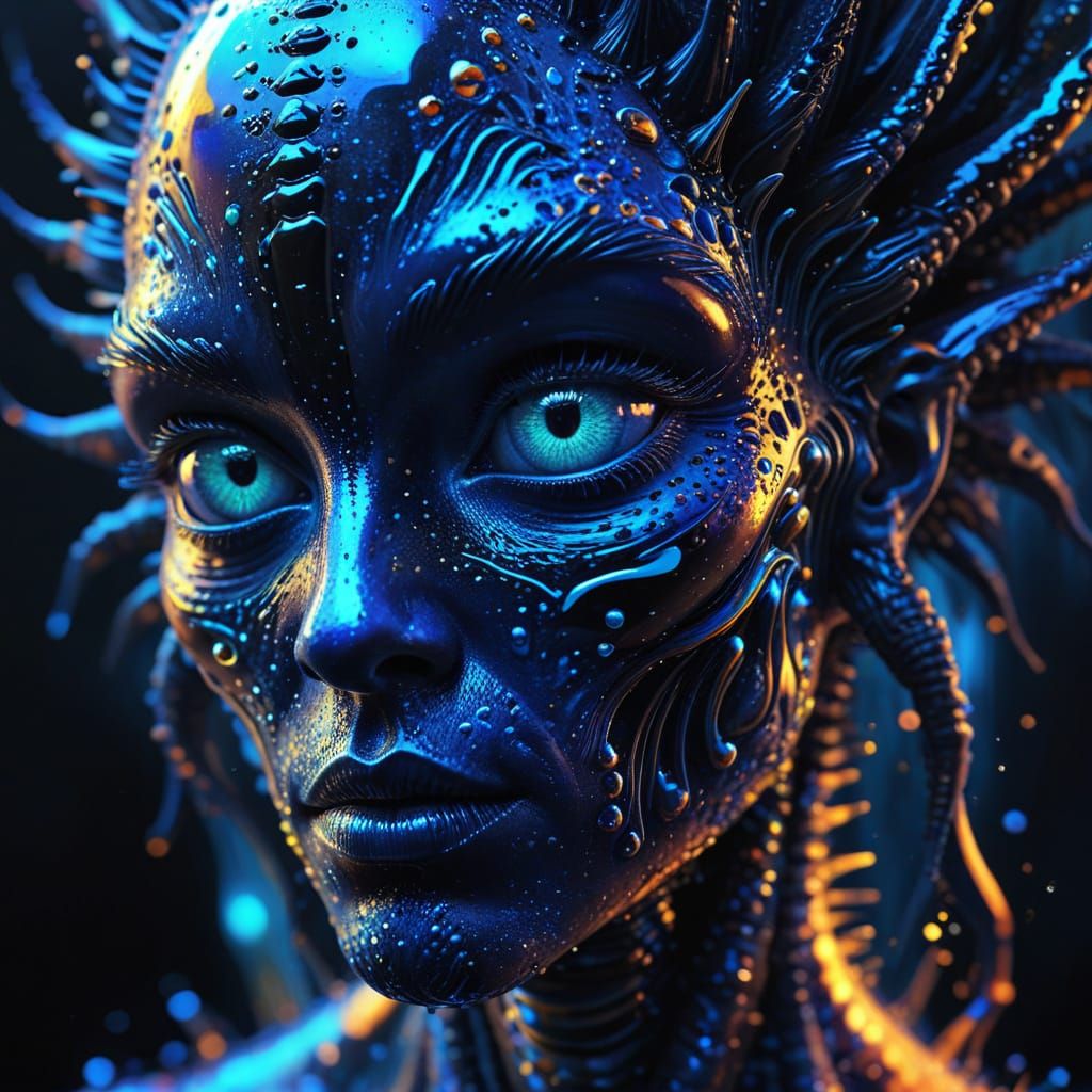 Surreal Alien Humanoid in Ferrofluid: Digital Art