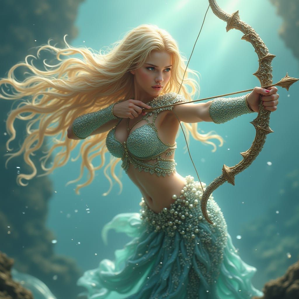 Mermaid Warrior with Pearl Armor in Oceanic Setting