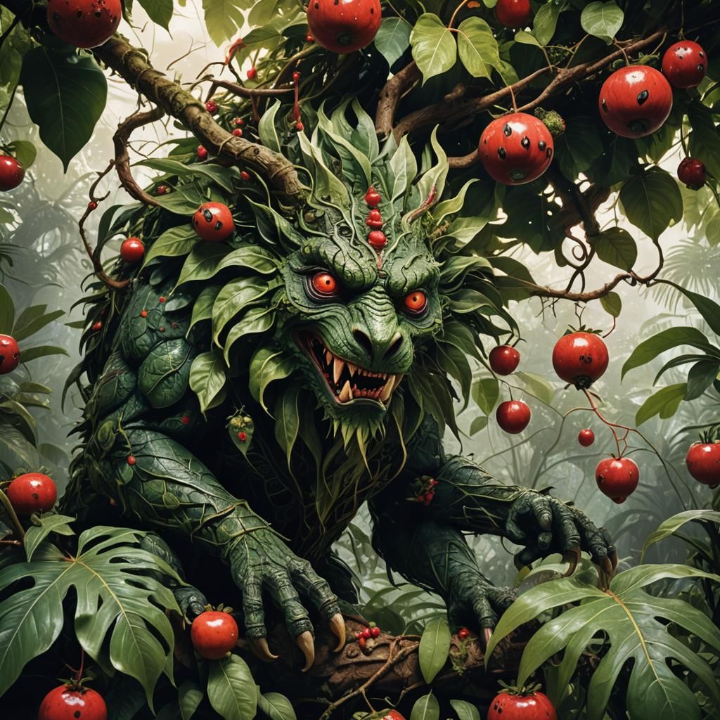 Jungle Plant Beast with Fruit Lure in Magical Realism