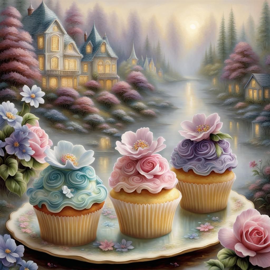 Floral Cupcakes in Ethereal Fantasy Style