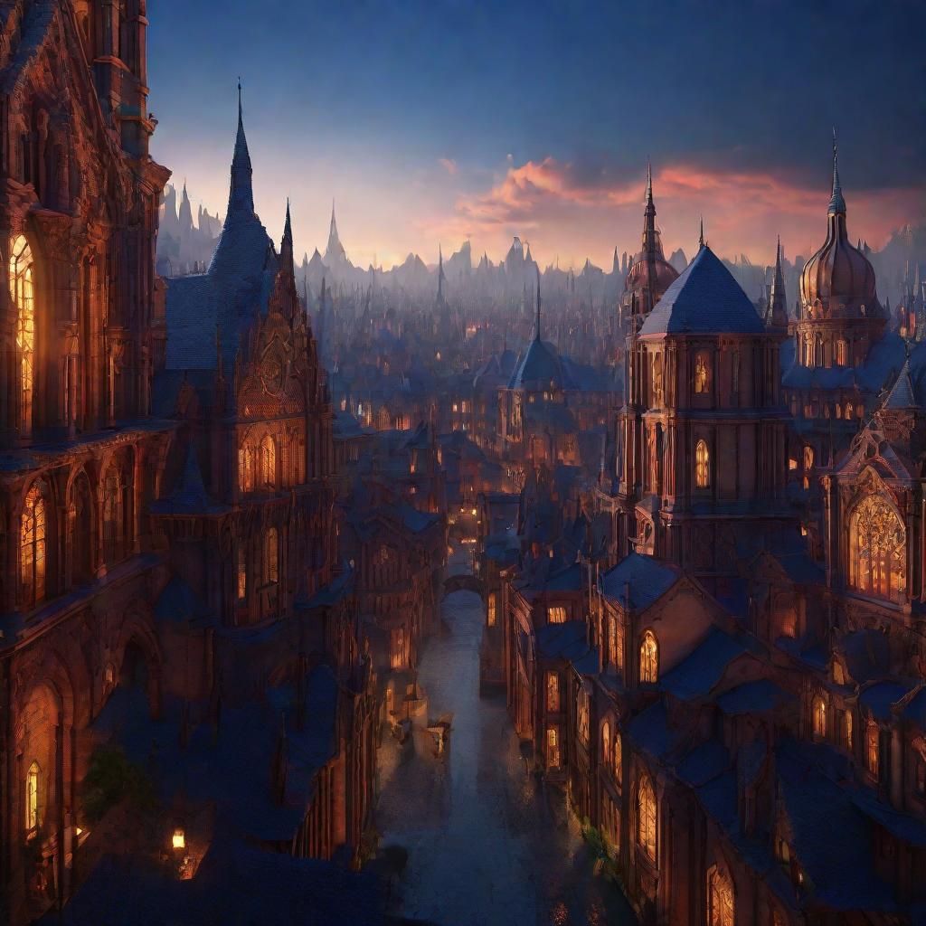 Fantastical Cityscape at Dusk in Digital Matte Painting