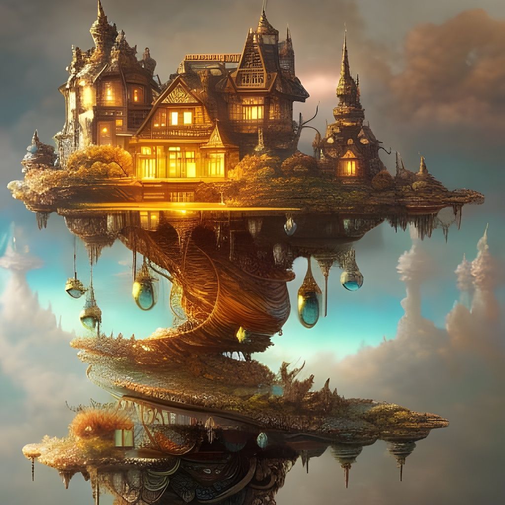 Clockpunk Bonsai Village Under a Moonlit Sky