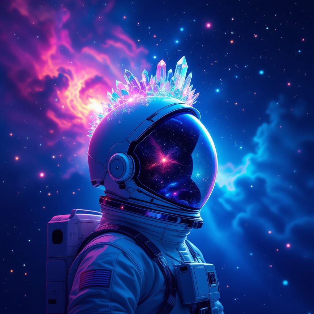 Astronaut Adrift in Cosmic Void with Stardust Crown