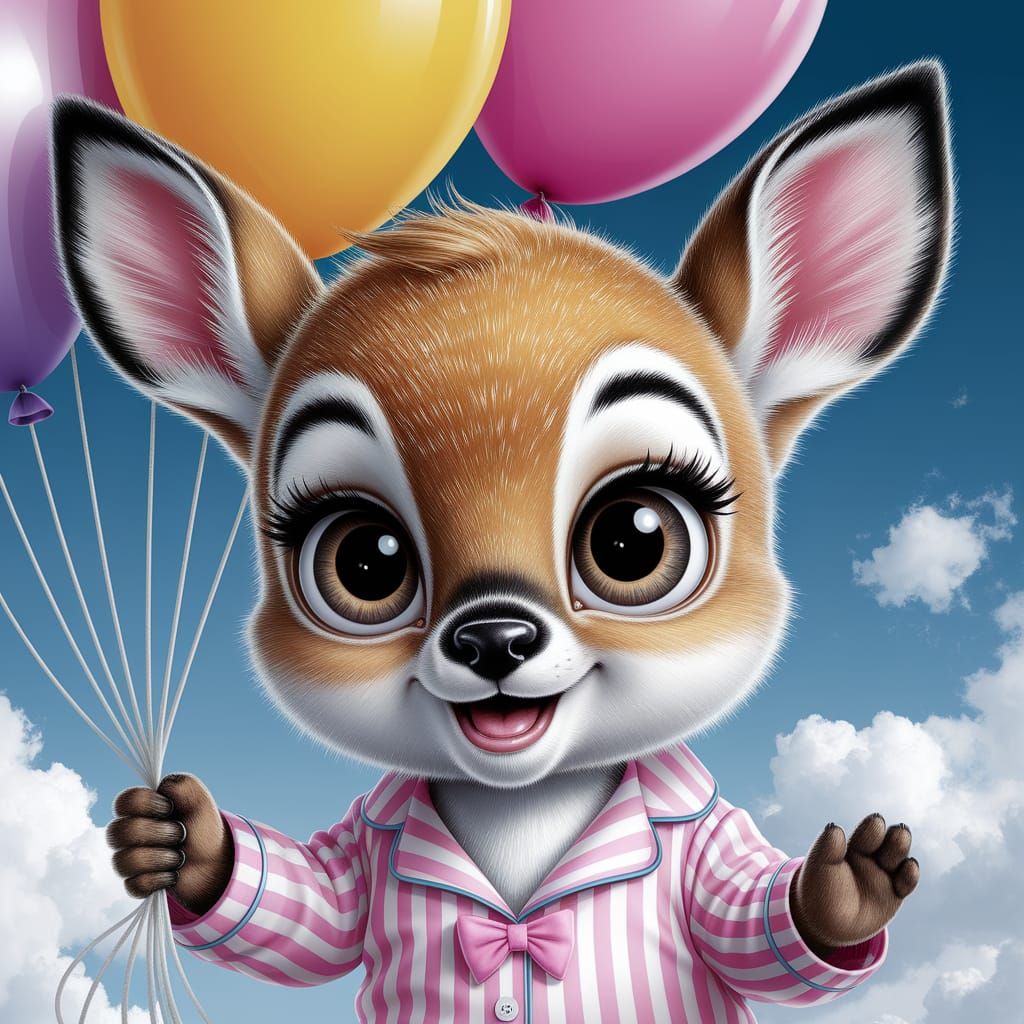 Cute Floating Baby Deer with Balloons