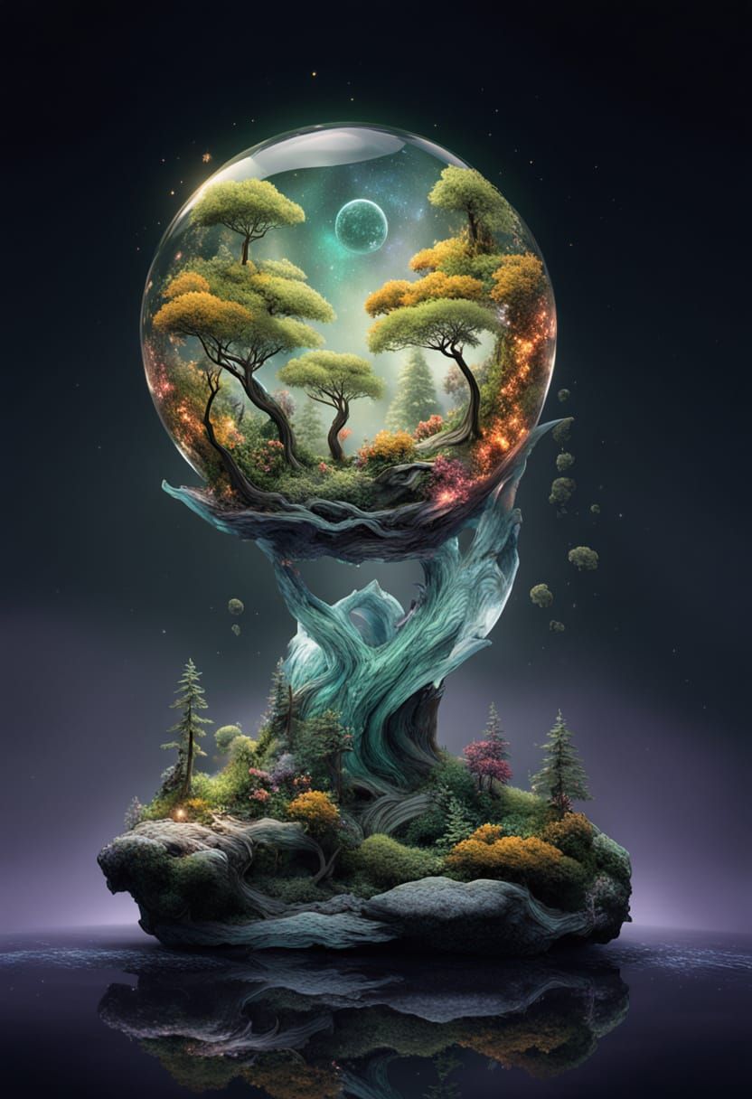 Enchanted Galaxy Forest in Broken Glass Ring