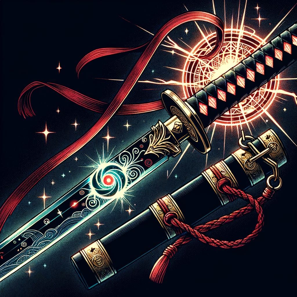 Glowing Katana Unveiled in Traditional Japanese Manga Style