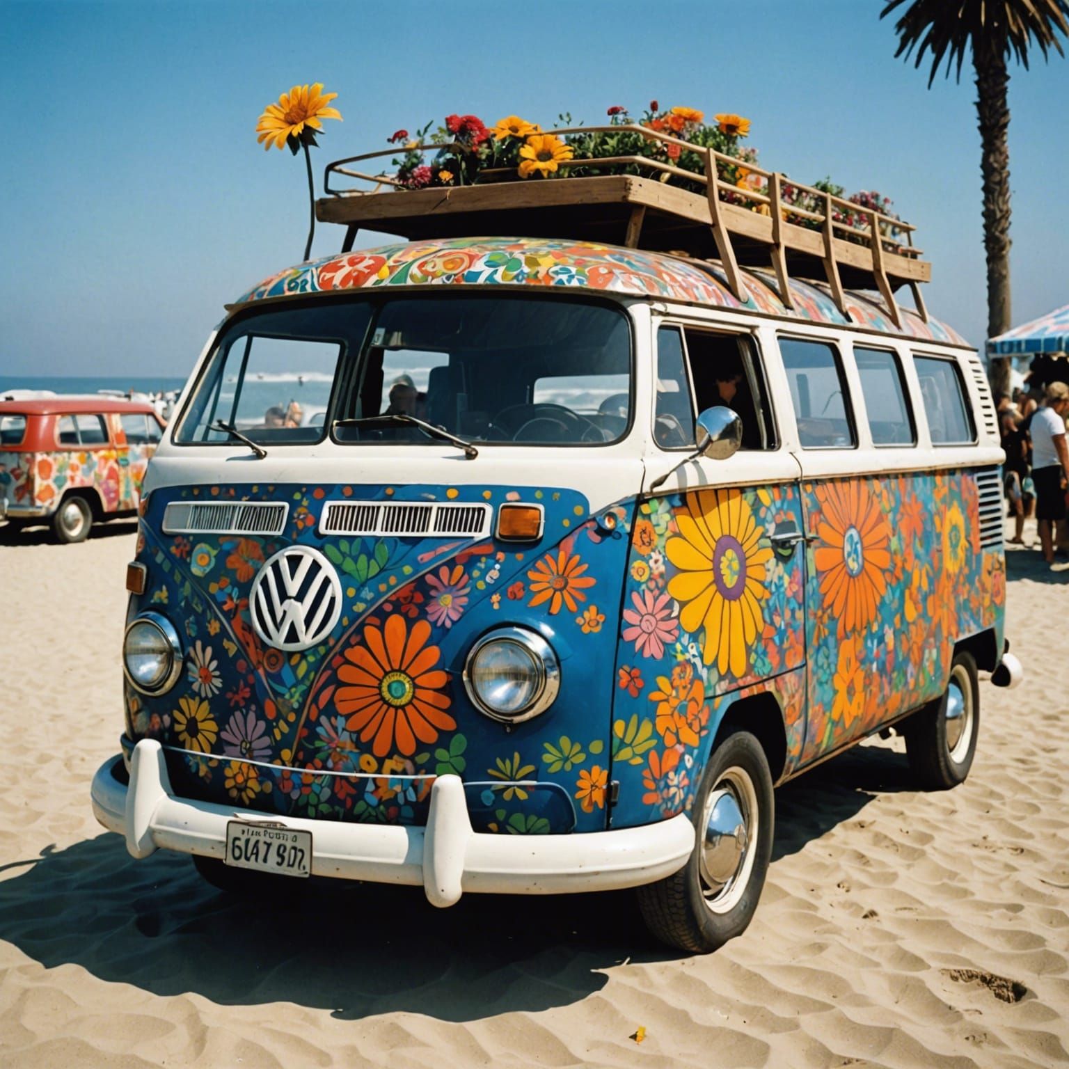 Psychedelic VW Van on Venice Beach, 1960s