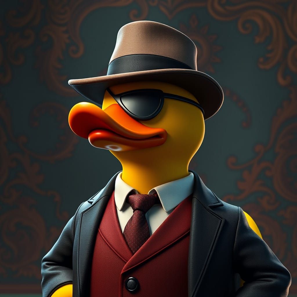 Gangster Rubber Duck in 1920s Fedora and Suit