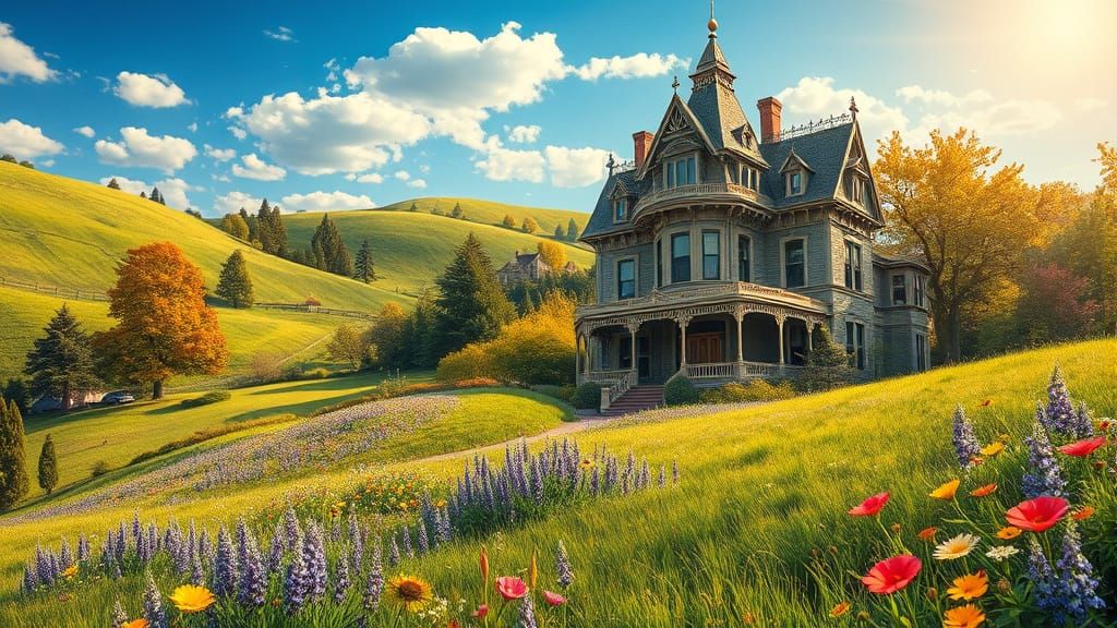Victorian House in Rolling Hills, Painterly Style