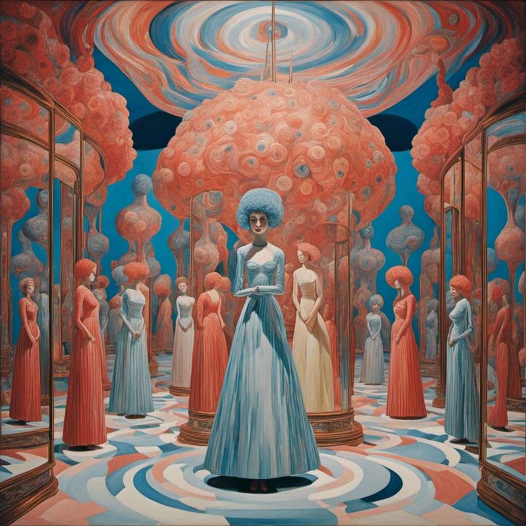 Psychedelic Mirrored Room: Gorgeous Surreal Females