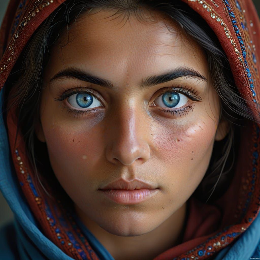Striking Portrait of an Afghan Girl with Blue Eyes