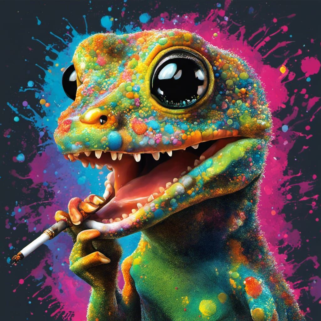 Colorful Gecko Smoking: High Definition Graffiti Art