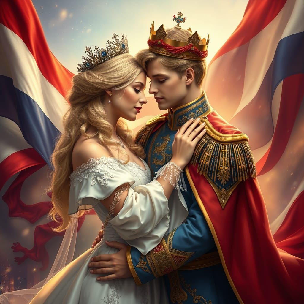 Dutch Princess and Welsh Prince Embrace, Art Nouveau