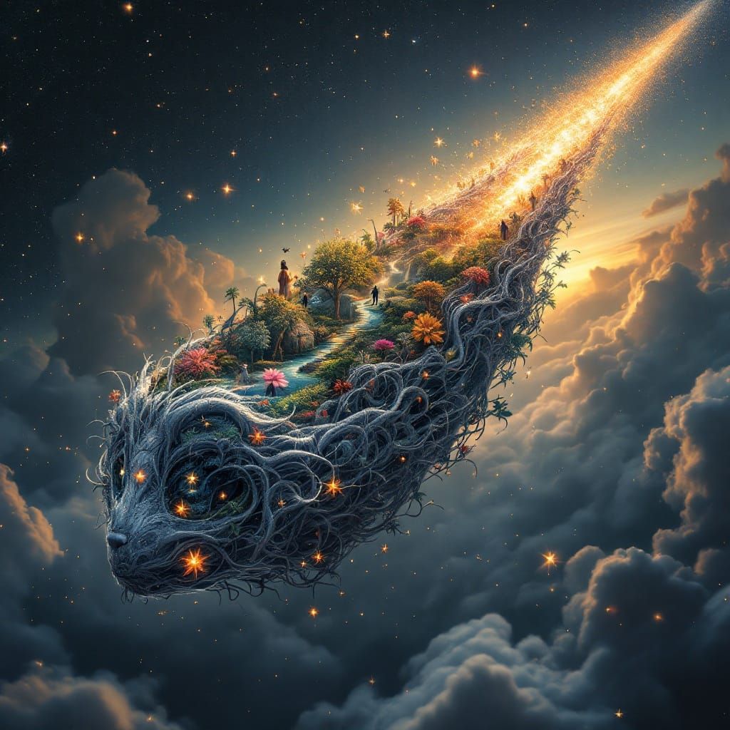 The Lost Star Rides a Radiant Comet in a Starry Expanse